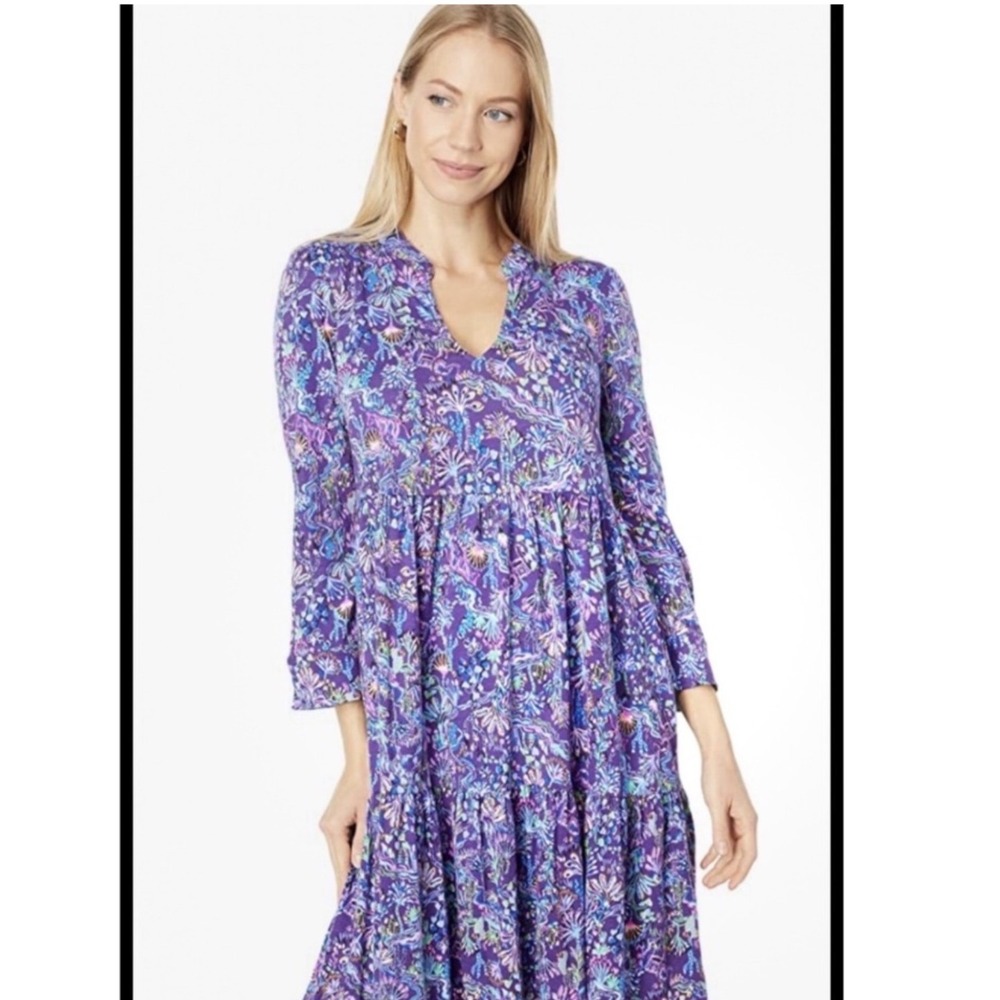 Lilly Pulitzer Alaina 100% Cotton Swing Dress XS coastal beach flattering boho